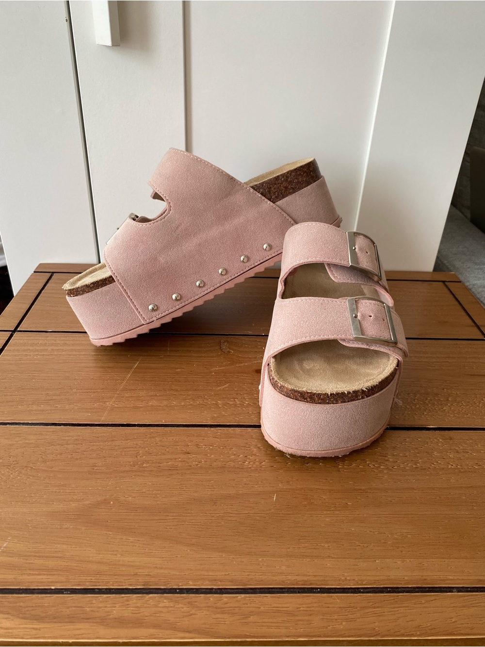 Madden Girl Pink Platform Double Buckle Slide Sandals Size 6.5 - Picture 3 of 8